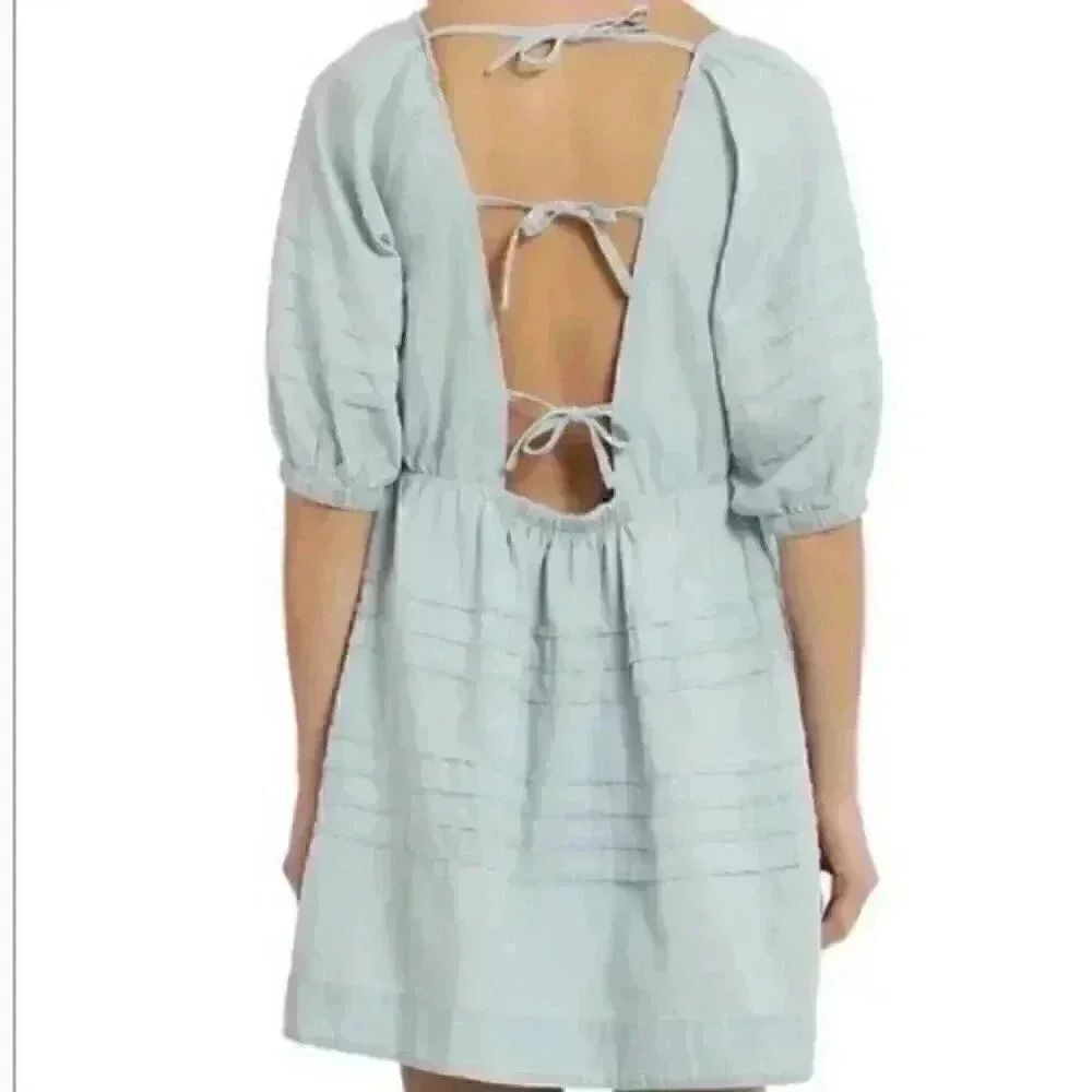 7 For All Mankind Denim Tie Back Babydoll Dress Size Small - Picture 2 of 9